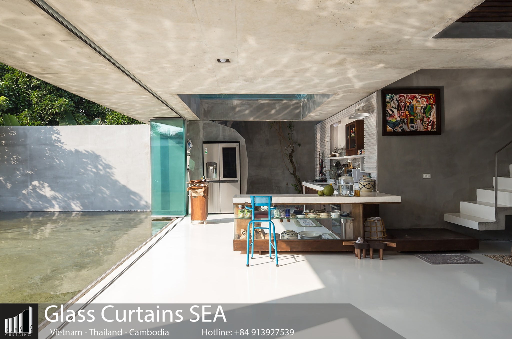 Đơn vị thi công cửa kính không khung cho phòng khách - Glass Curtains SEA