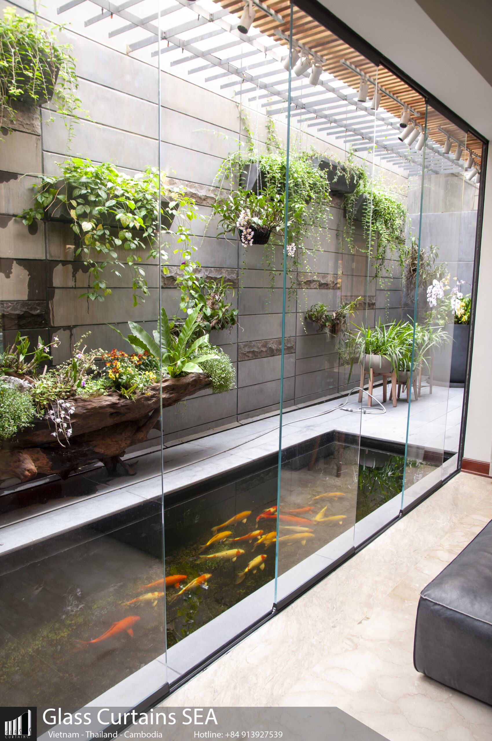 Ngắn hồ cá sinh động qua cửa kính