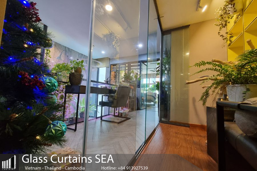 Vách kính lùa không khung